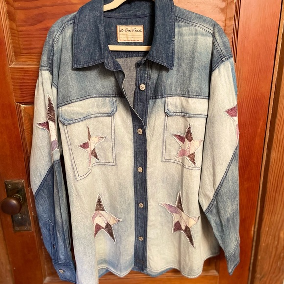 We The Free To The Stars Denim Top by Free People. - Picture 2 of 8